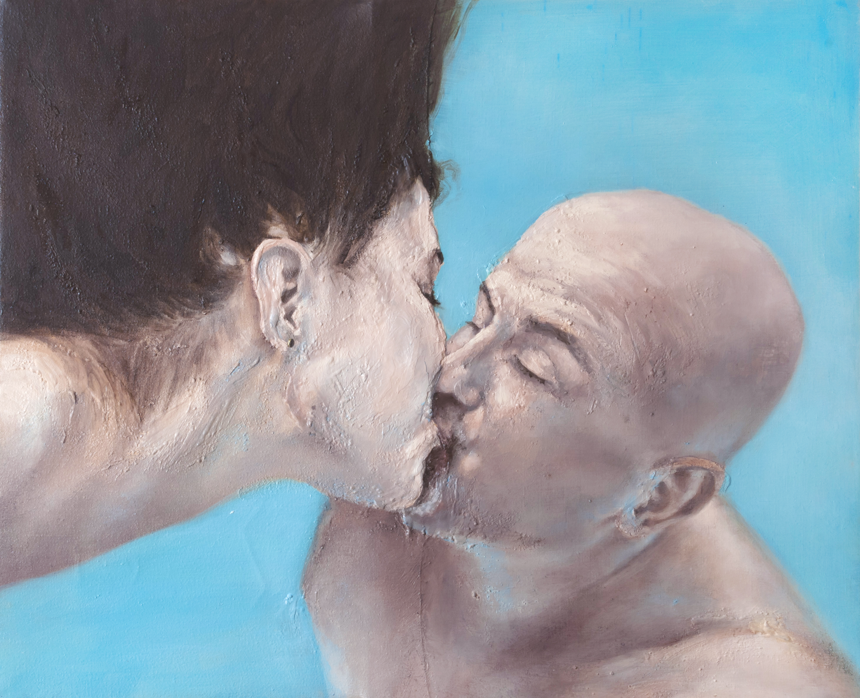 Beso cuadro de pareja besándose bajo el agua